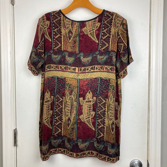 BILA Vintage 90s VTG Women’s Earthtone Ethnic Tribal Gauzy Tunic Top Animal sz S - Picture 4 of 6